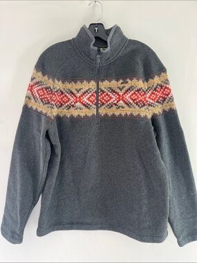 Koppen Men's Gray Half-Zip Sweater with Red and Cream Fair Isle Yoke